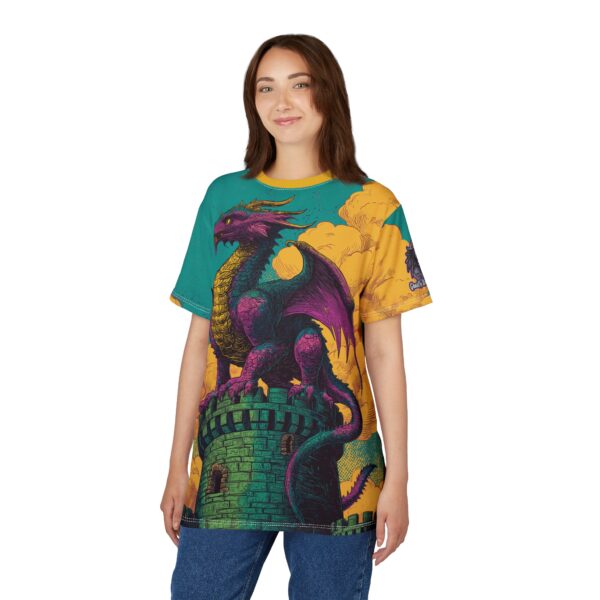 Dragon Guarding Castle Tower 60's Pop Art Style Unisex Tee (AOP) - Image 31