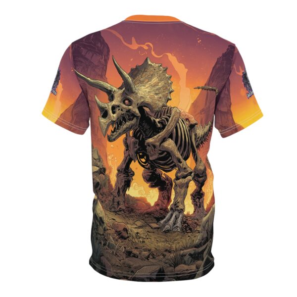 Skeletal Zombie Triceratops In Volcanic Wasteland Tee Unisex (AOP) - Image 28