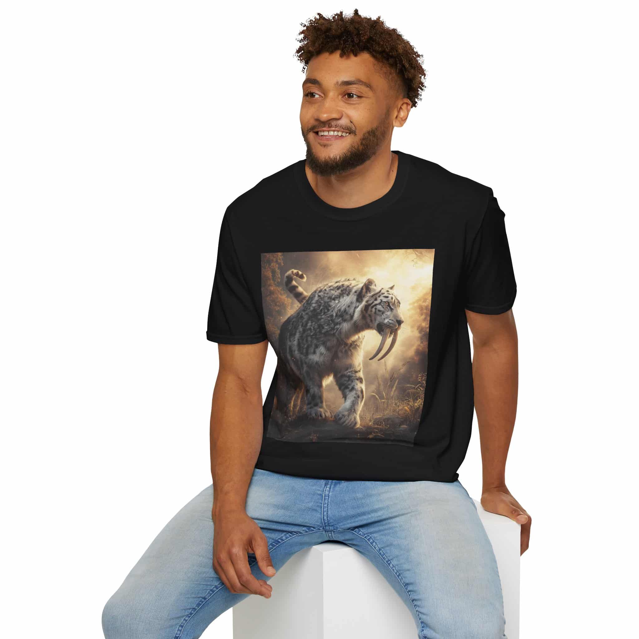 Prehistoric Smilodon aka Sabre-Tooth Tiger VIII Unisex T-Shirt, Graphic Tee, Unique Gift, Casual Wear - Image 5