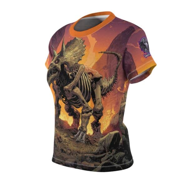 Skeletal Zombie Triceratops In Volcanic Wasteland Tee Women's (AOP) - Image 3