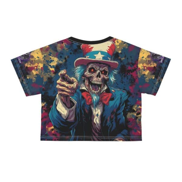 Pop Art Tee Uncle Sam Patriotic 4th Of July Skeletal Uncle Sam Pop 60's Art Style Tee Women's Crop (AOP) - Image 3