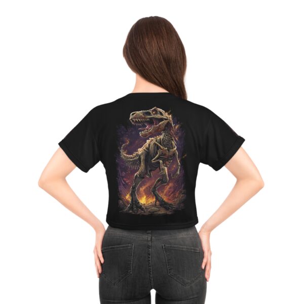 Skeletal T-Rex Graphic Crop Tee, Tyrannosaurus,  Fun Summer Women's Top, Dino Lover Gift, Adventure Style Tee (AOP) - Image 4