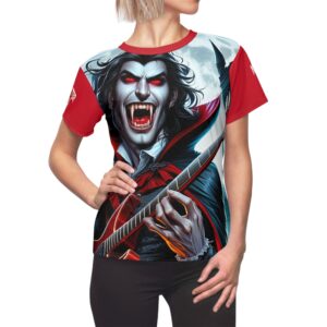 Monster Mosh 2024 Tour Drac on Guitar MM-D001 Women's Cut & Sew Tee (AOP) - Red or Light Blue Sleeves