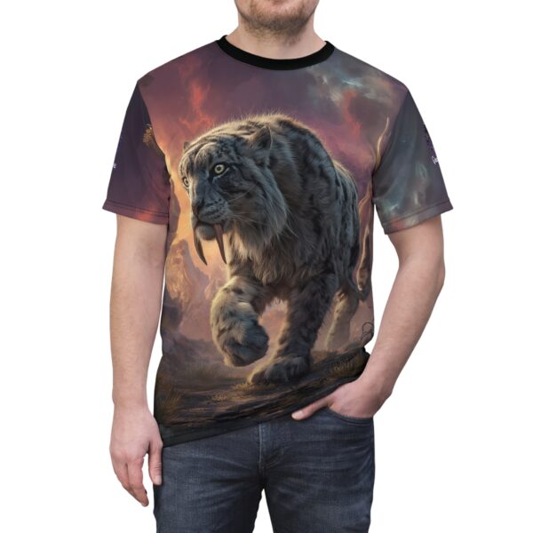 Prehistoric Smilodon aka Sabre-Tooth Tiger II Unisex Tee (AOP) - Image 9