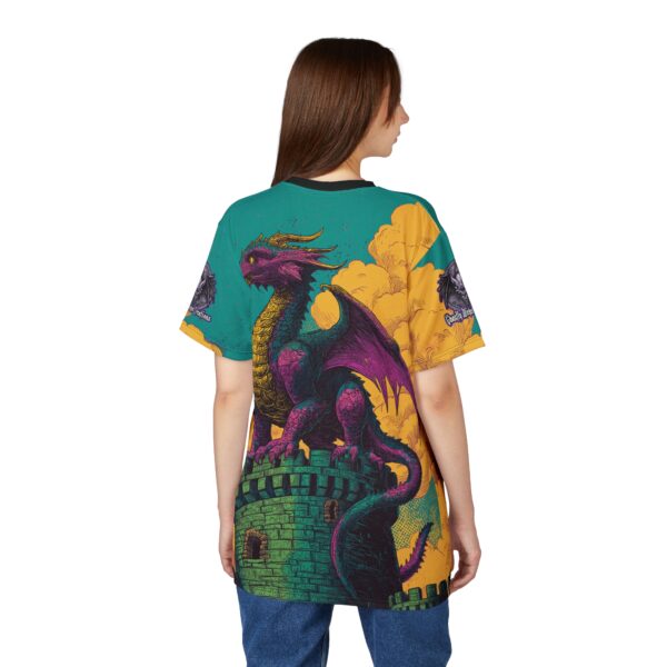 Dragon Guarding Castle Tower 60's Pop Art Style Unisex Tee (AOP) - Image 14
