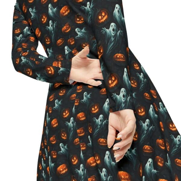 Ghosts & Pumpkins Pattern 3 Women's Long Sleeve Dance Dress | Charming Evening Wear, Boho Chic Style, Perfect for Parties, Special Occasions, Dancing Events - Image 7