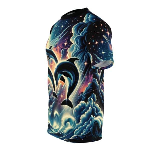 Cosmic Dolphins WD-D008 By Wyldesigns Unisex Cut & Sew Tee (AOP) - Image 3