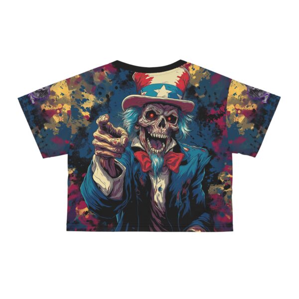 Pop Art Tee Uncle Sam Patriotic 4th Of July Skeletal Uncle Sam Pop 60's Art Style Tee Women's Crop (AOP) - Image 6
