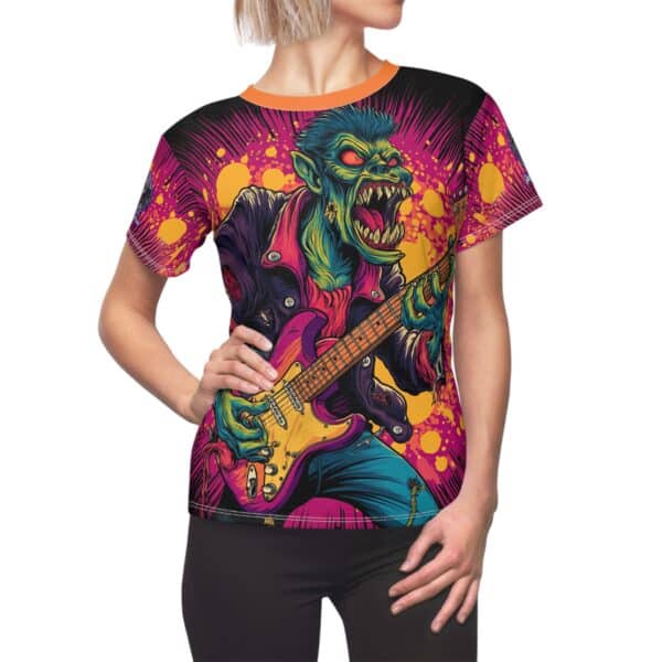 Women's Tee Zombie Guitarist Monster Pop Art Style 60's (AOP)
