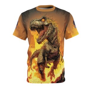 Zombie T-Rex Tyrannosaurus In Volcanic Wasteland Tee Unisex (AOP)