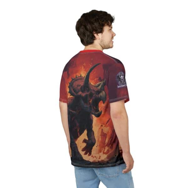 Zombie Triceratops In Volcanic Wasteland Tee Unisex (AOP) - Image 33