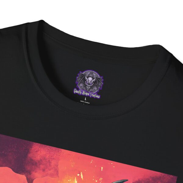 Zombie Triceratops In Volcanic Wasteland Unisex T-Shirt - Image 3