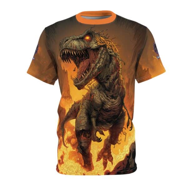 Zombie T-Rex Tyrannosaurus In Volcanic Wasteland Tee Unisex (AOP) - Image 25