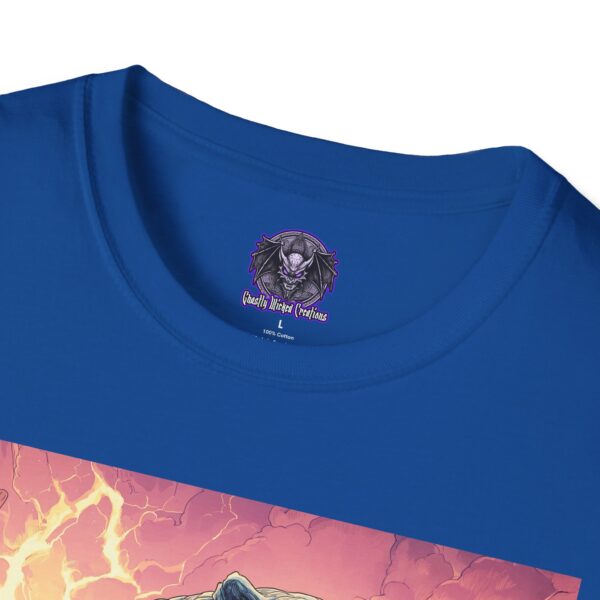 Zombie Smilodon Sabretooth Cat In Volcanic Wasteland Unisex T-Shirt - Image 59