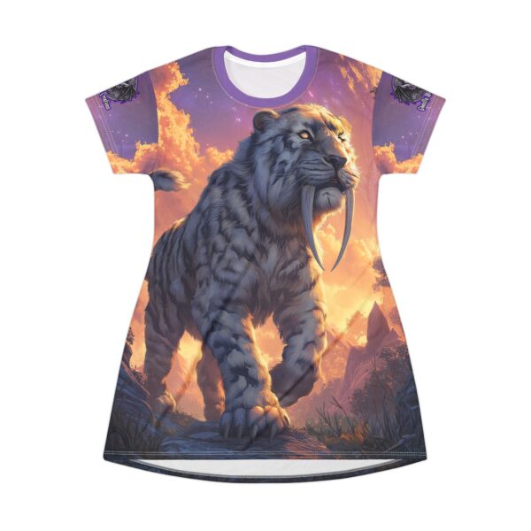Prehistoric Smilodon aka Sabre-Tooth Tiger VI T-Shirt Dress, Colorful Casual Wear, Unique Party Outfit, - Image 2