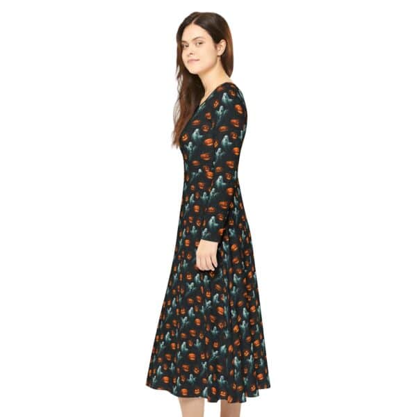 Ghosts & Pumpkins Pattern 3 Women's Long Sleeve Dance Dress | Charming Evening Wear, Boho Chic Style, Perfect for Parties, Special Occasions, Dancing Events - Image 5