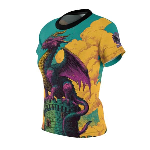 Dragon Guarding Castle Tower 60's Pop Art Style Women's Tee (AOP) - Image 6