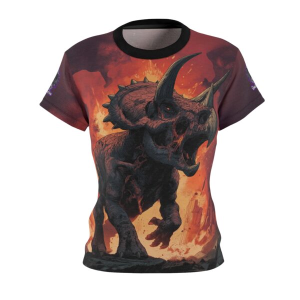 Zombie Triceratops In Volcanic Wasteland Tee Women's (AOP) - Image 5