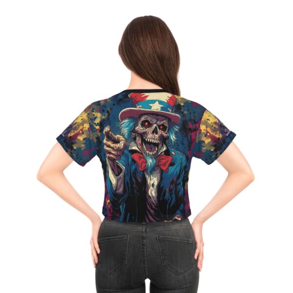 Pop Art Tee Uncle Sam Patriotic 4th Of July Skeletal Uncle Sam Pop 60's Art Style Tee Women's Crop (AOP) - Image 8