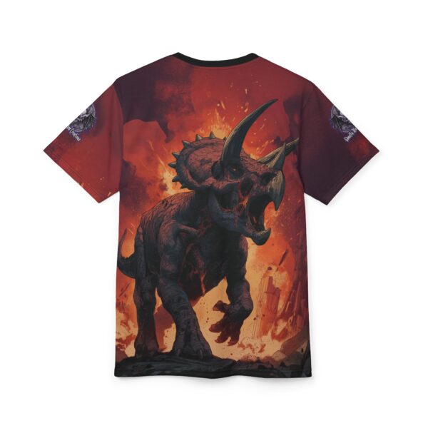 Zombie Triceratops In Volcanic Wasteland Tee Unisex (AOP) - Image 8