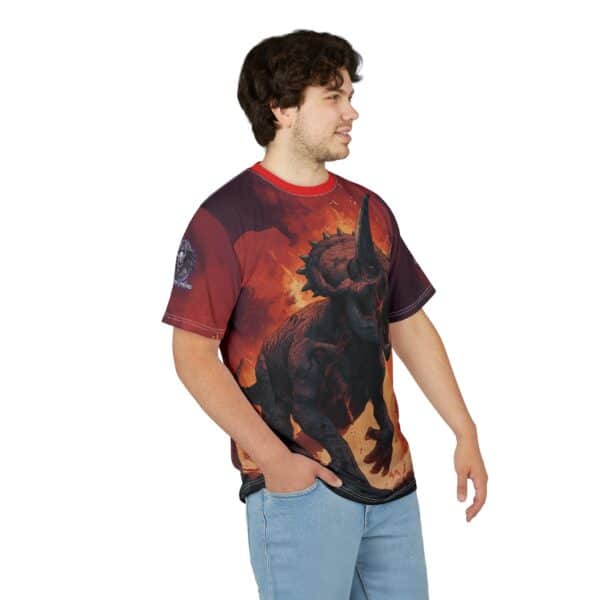 Zombie Triceratops In Volcanic Wasteland Tee Unisex (AOP) - Image 36