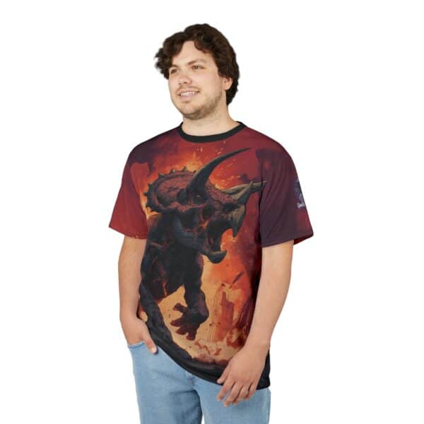 Zombie Triceratops In Volcanic Wasteland Tee Unisex (AOP) - Image 10