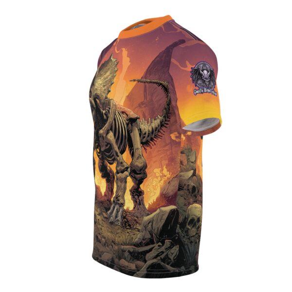Skeletal Zombie Triceratops In Volcanic Wasteland Tee Unisex (AOP) - Image 23