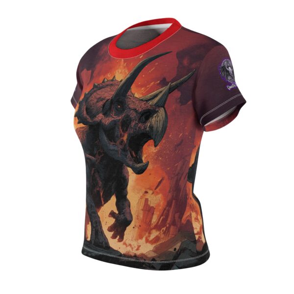 Zombie Triceratops In Volcanic Wasteland Tee Women's (AOP) - Image 3