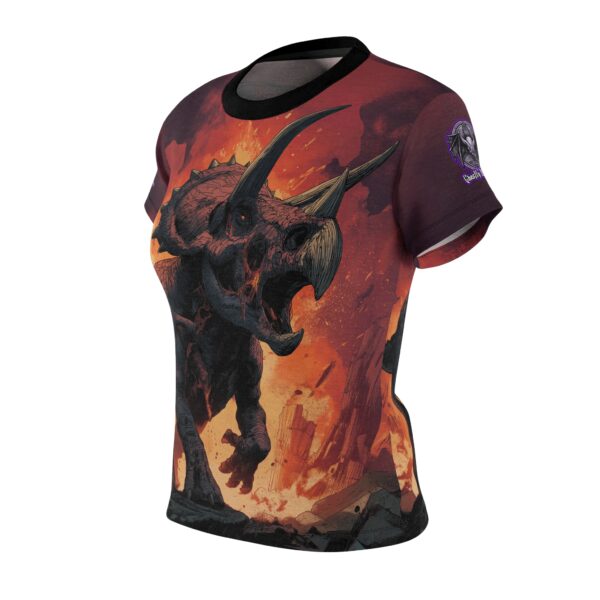 Zombie Triceratops In Volcanic Wasteland Tee Women's (AOP) - Image 6