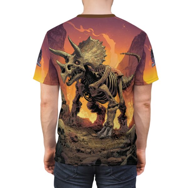 Skeletal Zombie Triceratops In Volcanic Wasteland Tee Unisex (AOP) - Image 12