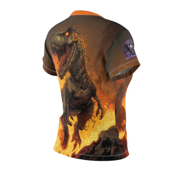 Zombie T-Rex Tyrannosaurus In Volcanic Wasteland Tee Women's (AOP) - Image 4