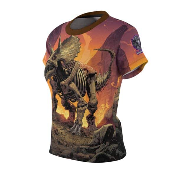 Skeletal Zombie Triceratops In Volcanic Wasteland Tee Women's (AOP) - Image 6