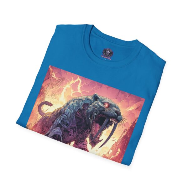 Zombie Smilodon Sabretooth Cat In Volcanic Wasteland Unisex T-Shirt - Image 32