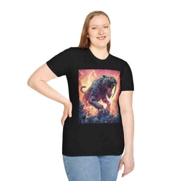 Zombie Smilodon Sabretooth Cat In Volcanic Wasteland Unisex T-Shirt - Image 8