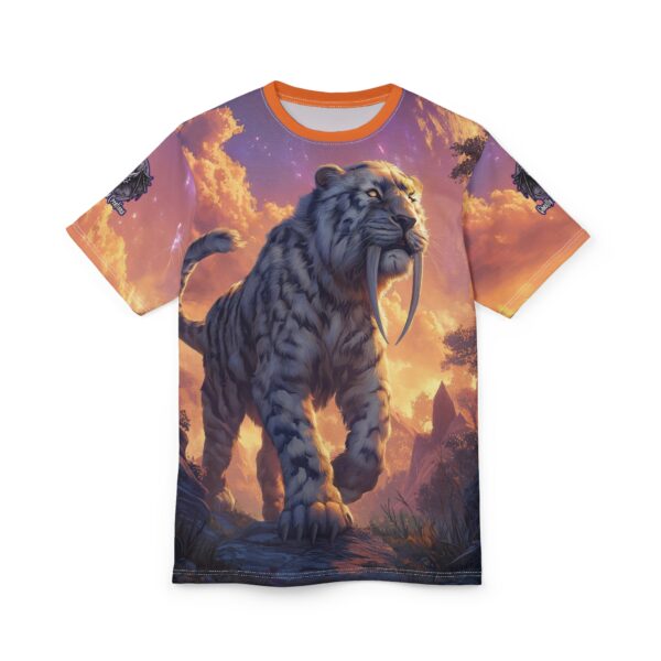 Prehistoric Smilodon aka Sabre-Tooth Tiger VI Unisex Tee (AOP) - Image 29