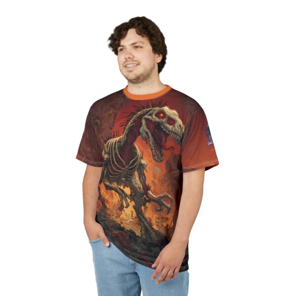 Zombie Raptor Velociraptor In Volcanic Wasteland Tee Unisex (AOP) - Image 30