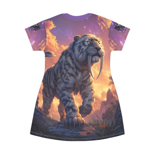 Prehistoric Smilodon aka Sabre-Tooth Tiger VI T-Shirt Dress, Colorful Casual Wear, Unique Party Outfit, - Image 3