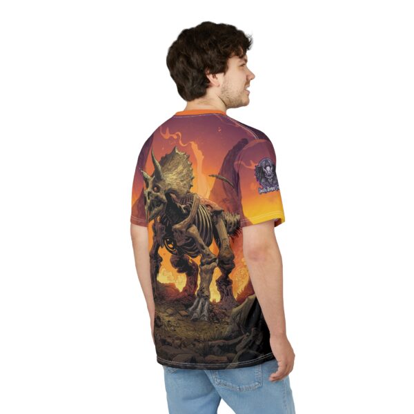 Skeletal Zombie Triceratops In Volcanic Wasteland Tee Unisex (AOP) - Image 33