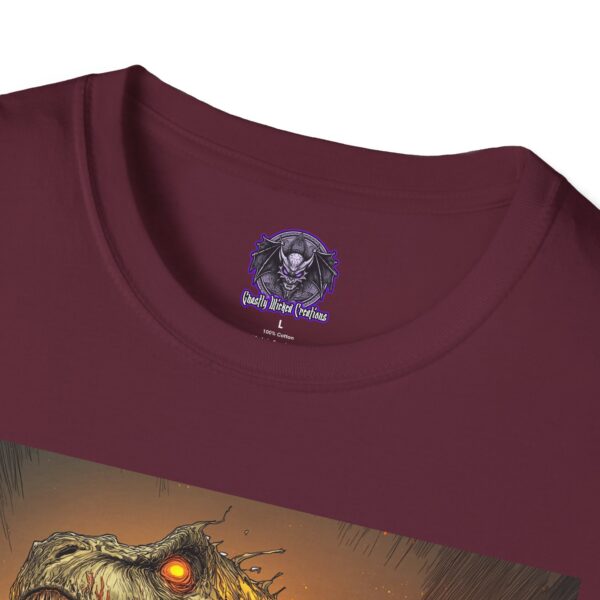 Zombie T-Rex Tyrannosaurus In Volcanic Wasteland Unisex T-Shirt - Image 55
