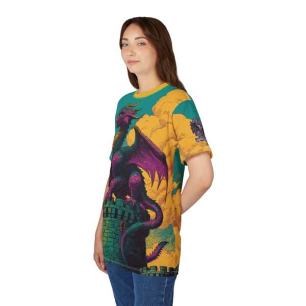 Dragon Guarding Castle Tower 60's Pop Art Style Unisex Tee (AOP) - Image 38