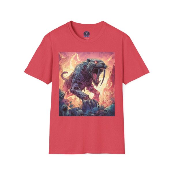 Zombie Smilodon Sabretooth Cat In Volcanic Wasteland Unisex T-Shirt - Image 49