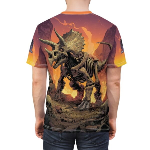 Skeletal Zombie Triceratops In Volcanic Wasteland Tee Unisex (AOP) - Image 32