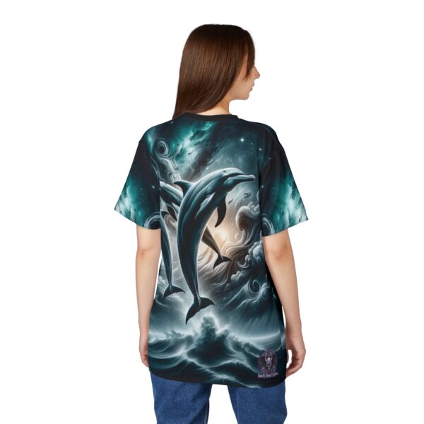 Dolphins Jumping WD-D007 By Wyldesigns Unisex Cut & Sew Tee (AOP) - Image 6