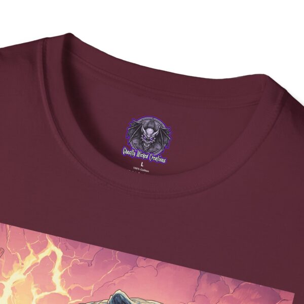 Zombie Smilodon Sabretooth Cat In Volcanic Wasteland Unisex T-Shirt - Image 55