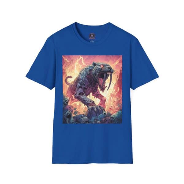 Zombie Smilodon Sabretooth Cat In Volcanic Wasteland Unisex T-Shirt - Image 57