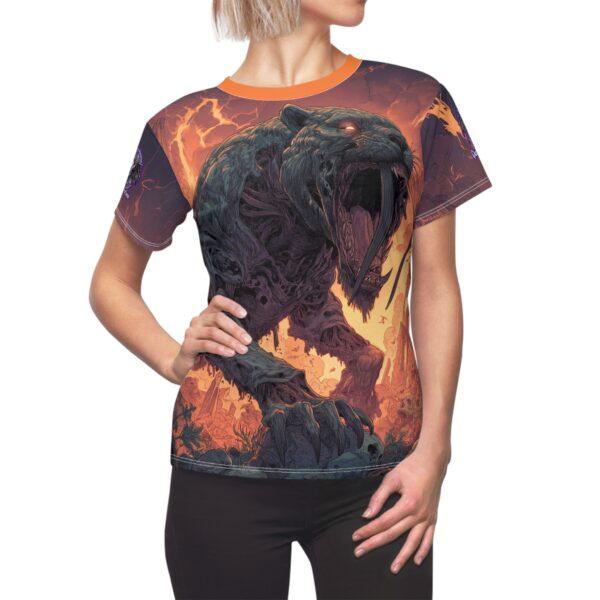 Zombie Smilodon Sabretooth Cat In Volcanic Wasteland Tee Women's (AOP)