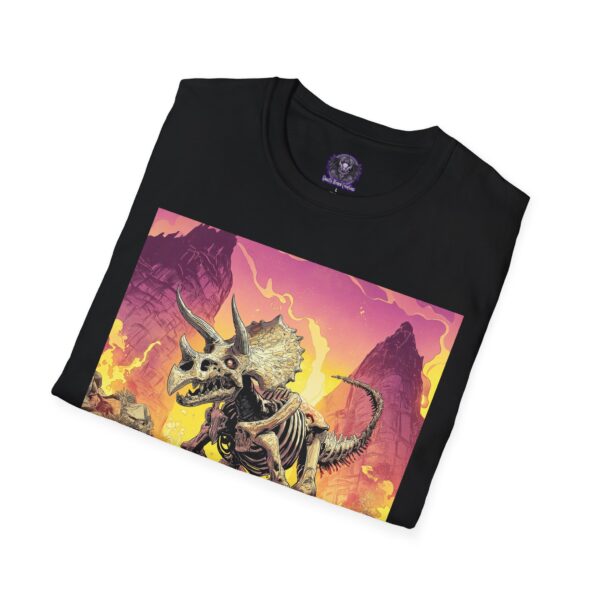 Skeletal Zombie Triceratops In Volcanic Wasteland Unisex T-Shirt - Image 4