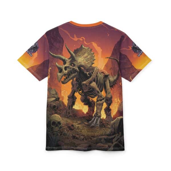 Skeletal Zombie Triceratops In Volcanic Wasteland Tee Unisex (AOP) - Image 27