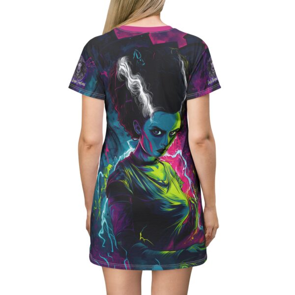 Bride Of Frankenstein Pop 60’s Art Style Gothic Vibe T-Shirt Dress, Colorful Casual Wear, Unique Party Outfit, Gift for Halloween, Trendy Fashion for Superfans - Image 4