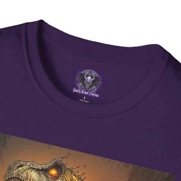 Zombie T-Rex Tyrannosaurus In Volcanic Wasteland Unisex T-Shirt - Image 43